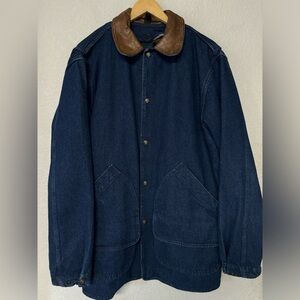 Woolrich Blue Jean Jacket with Brown Collar Xl